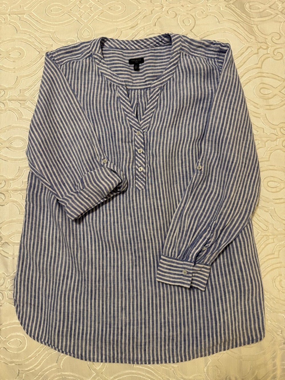 Talbots Blue and White Striped Casual Button-Down Shirt